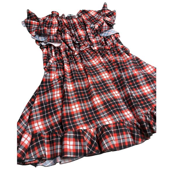 MSGM Milano Designer Sleeveless Ruffle Plaid Mini Dress Red Size 8 - Picture 3 of 10